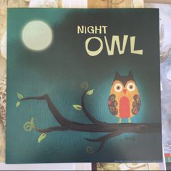 12x12 inches cute night owl art print poster