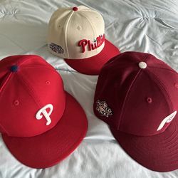 Phillies fitted hats w/ World Series patch. Size 7 5/8. $35 each.