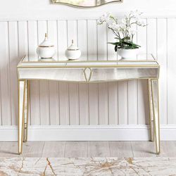NEW CONSOLE TABLE MIRRORED WITH GOKD DETAILS 