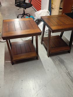 Pair of Wood End Tables with Lower Shelf