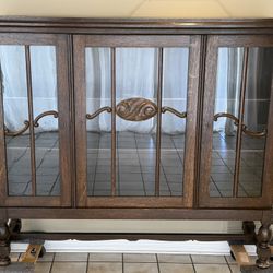 Antique Wood Bookcase w/ Glass Doors & Working Locks