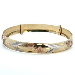 Woman’s Ladies 14k Tricolor Rose White Yellow Gold Hinged Bangle Bracelet With Brushed Finished And Heart Accents GP3126984