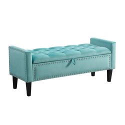 Velvet Storage Bench, Upholstered Bed Bench with Storage, End of Bed Ottoman with Wooden Legs,Bedside Storage Bench for Bedroom, Living Room, or Entry
