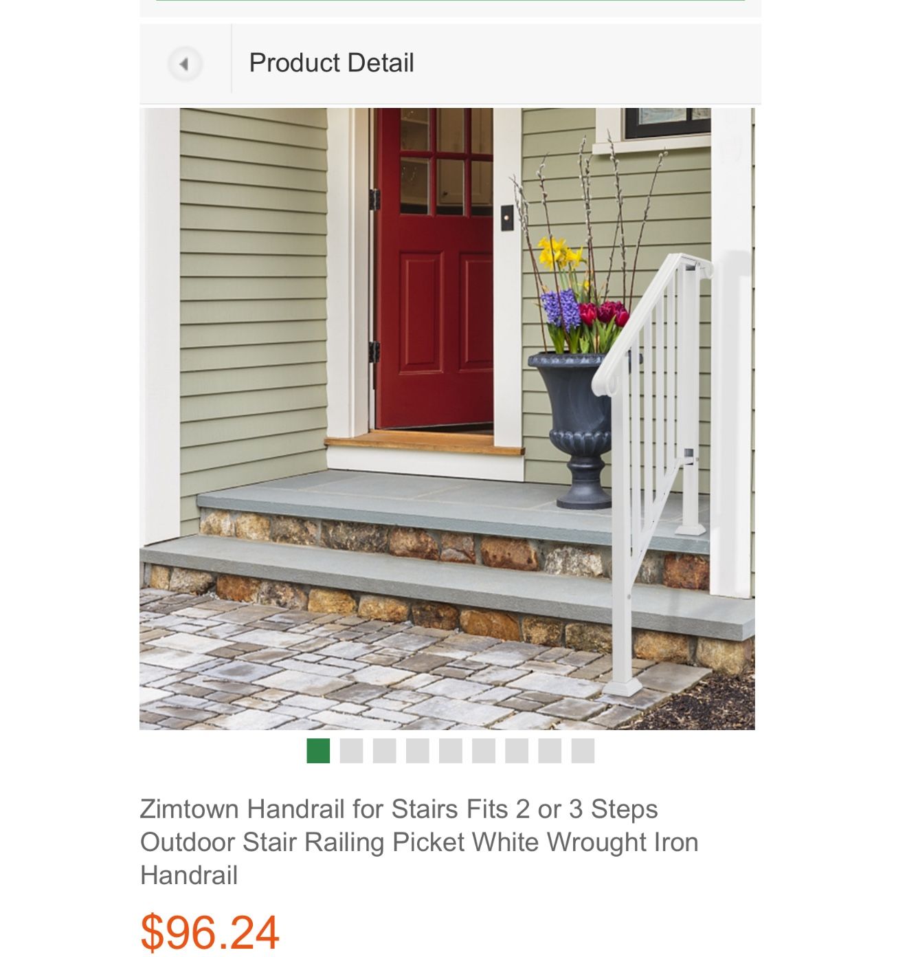 Zimtown Handrail for Stairs Fits 2 or 3 Steps Outdoor Stair Railing Picket White Wrought Iron Handrail