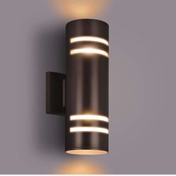Outdoor Wall Lights Exterior, Modern Outside Sconce Wall Lighting, Exterior Light Fixture Wall Mount Oil Bronze Cylinder, Up Down Outdoor Lights for G