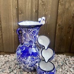 Mexican Talavera Water Fountain, Planter, Pottery.