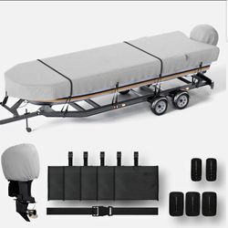Jon Boat Cover 16-18ft with Motor Cover, 1200D Heavy Duty Marine Grade Polyester...

