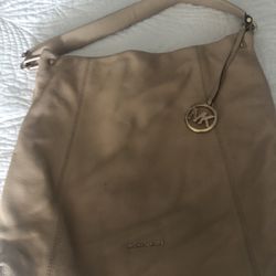 Michael Kors Large Beige/pink Snap Shut Shoulder Bag