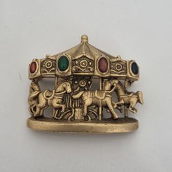Vintage Danecraft Brass Color Carousel  Brooch