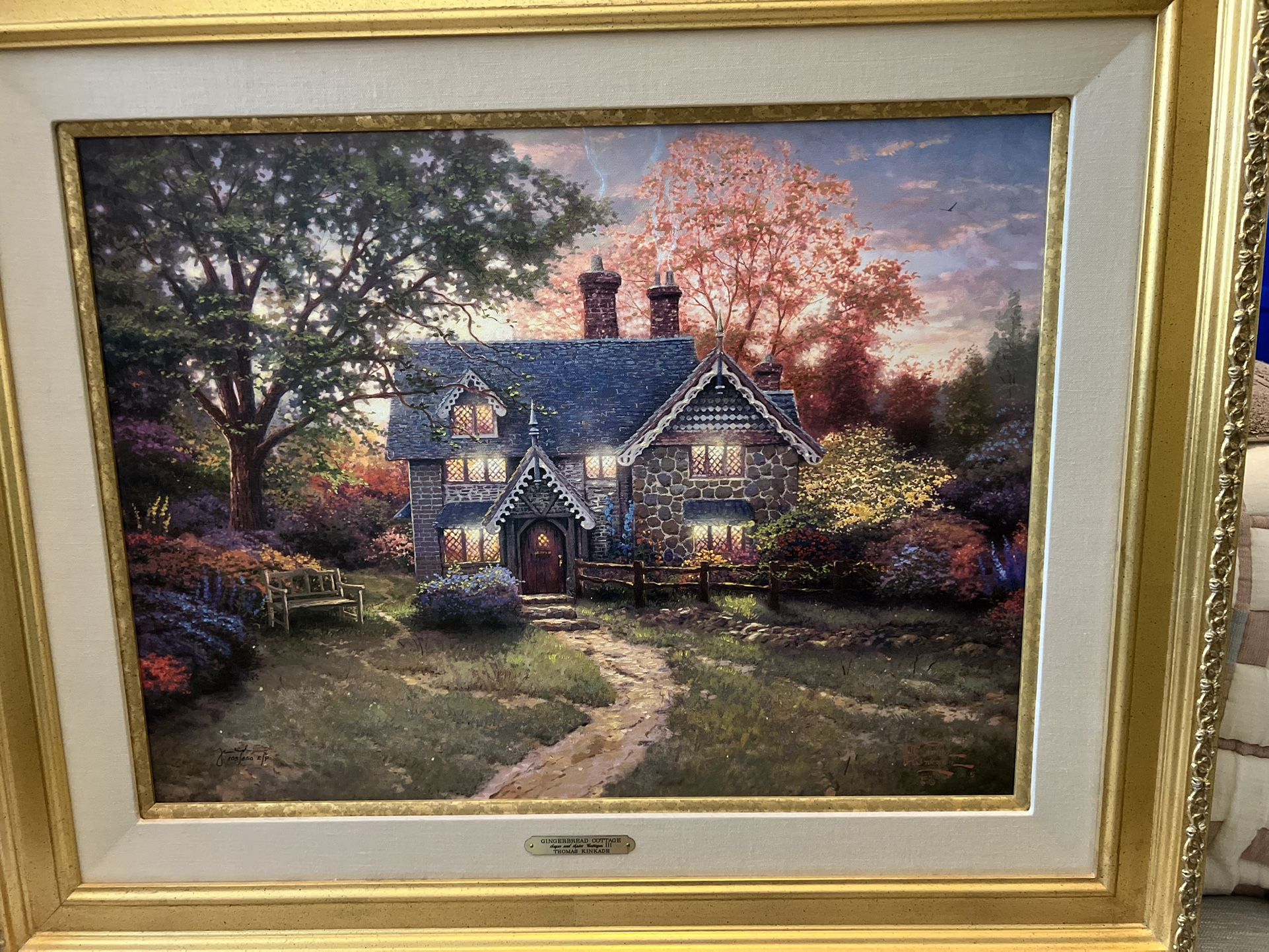 Thomas Kinkade “Gingerbread Cottage” 18x24 Examination Proof Canvas (E/P) #103/250- Gold Frame