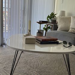 SET: Mid-Century Modern White Coffee Table + Side Table Set