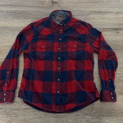 BEA Jachs Girlfriend Womens Flannel Button Up Shirt Red Plaid Long Sleeve Size M