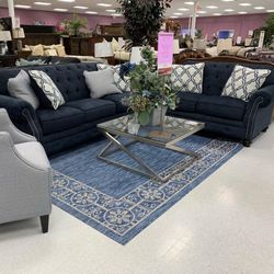 LaVernia Navy Living Room Set SOFA and Loveseat