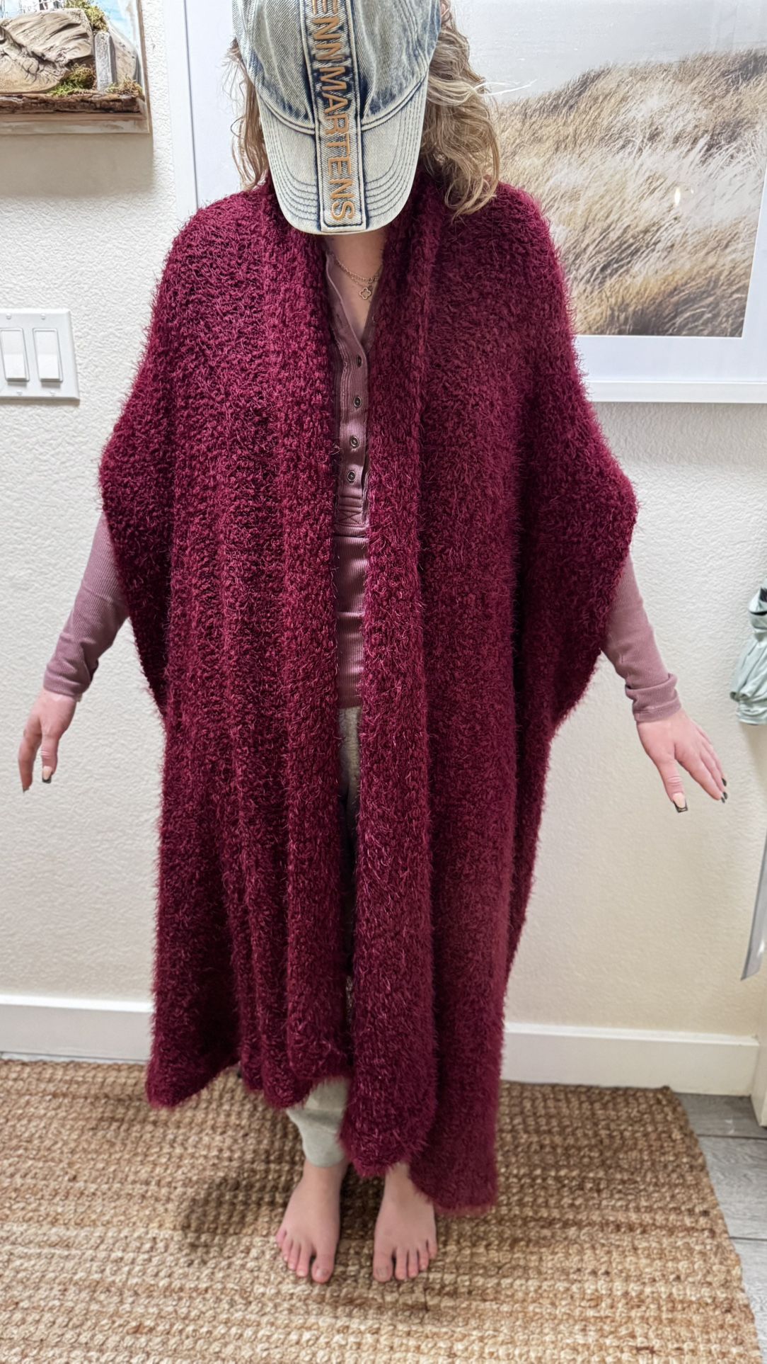 Women Burgundy soft poncho.