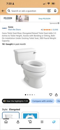 Carex Elongated Toilet Seat Riser | Adds 3.5ā | Brand New