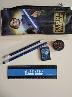 Star Wars The Clone Wars pencil case, ruler, pencils, and eraser set Disney Store