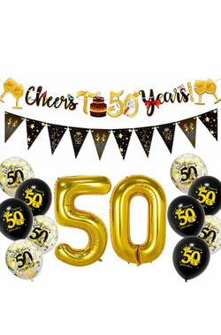 50th Birthday Decorations for Men, Black and Gold Birthday Decorations 50th Birthday Decorations with 50 Number Balloons,Printed Latex Balloons,Banner