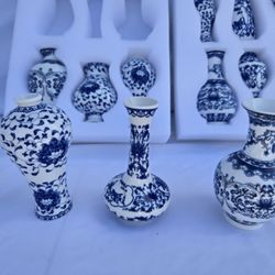 Blue And White Chinese Porcelain Vase Set Of 12