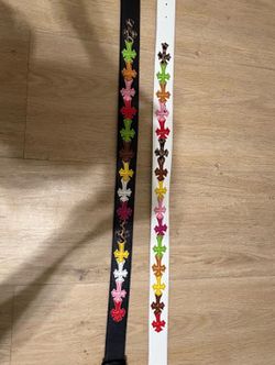 Multicolored chrome hearts belt. White and black with gold buckle