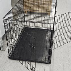 Wire Dog Crate, Double-Door, and Leak-Proof Tray, Metal, Foldable, Durable, Black, 42"