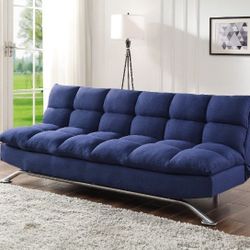 Brand New Blue Futon Sofa Converts Into Bed 