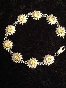 1970's Beautiful Two-Toned Vintage 925 Sterling Silver Sun Link Bracelet - 7"