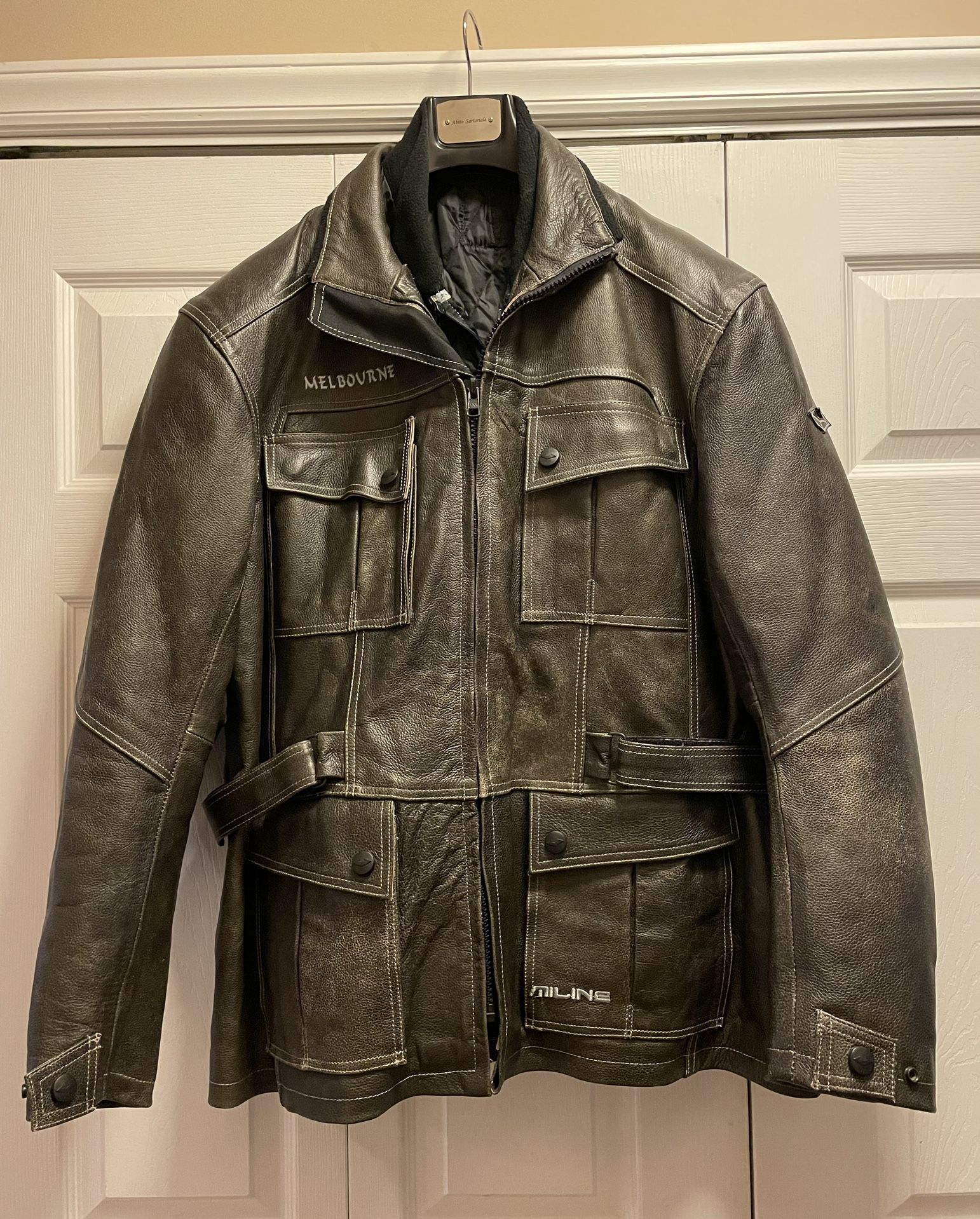 Miline Size 2XL Brown Leather Motorcycle Jacket with armor