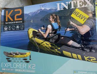 Intex Explorer K2 Yellow 2 Person Inflatable Kayak with Aluminum Oars & Air Pump 
