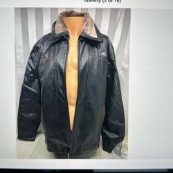 R Rosso Black Zip Up Leather Jacket Double Fur Collar XL 