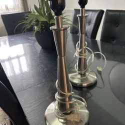 Set of 2 Modern Brushed Nickel Table Lamp Bases – Contemporary Tapered Design