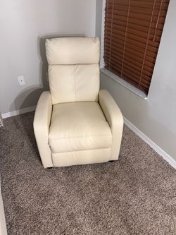 Cream Leather Power Recliner Chair