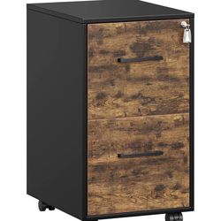 File Cabinet, Office Filing Cabinet with Lock, Pre-Assembled Except Wheels and Handles, for A4, Legal, Letter Sized Documents, 17.7 x 14.4 x 25.4 Inch