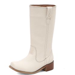 Women's Boots Mid-Calf Western Chunky Block Heel(Beige, 39) 