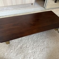 Mid Century Modern Walnut Computer Monitor Stand With Gold Legs And USB Outlets