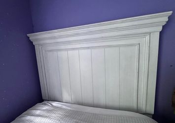 Beautiful rustic white queen bed frame with storage bench