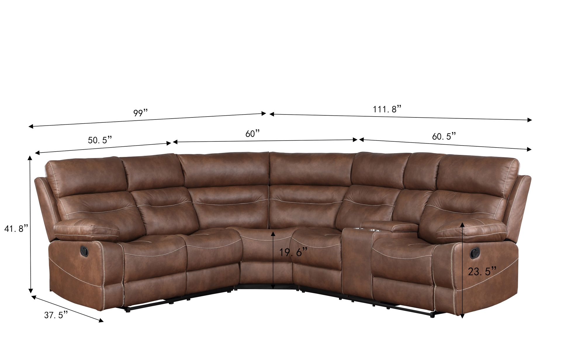 L-Shaped Reclining Sofa with Console (2 Cup Holder & Storage) 