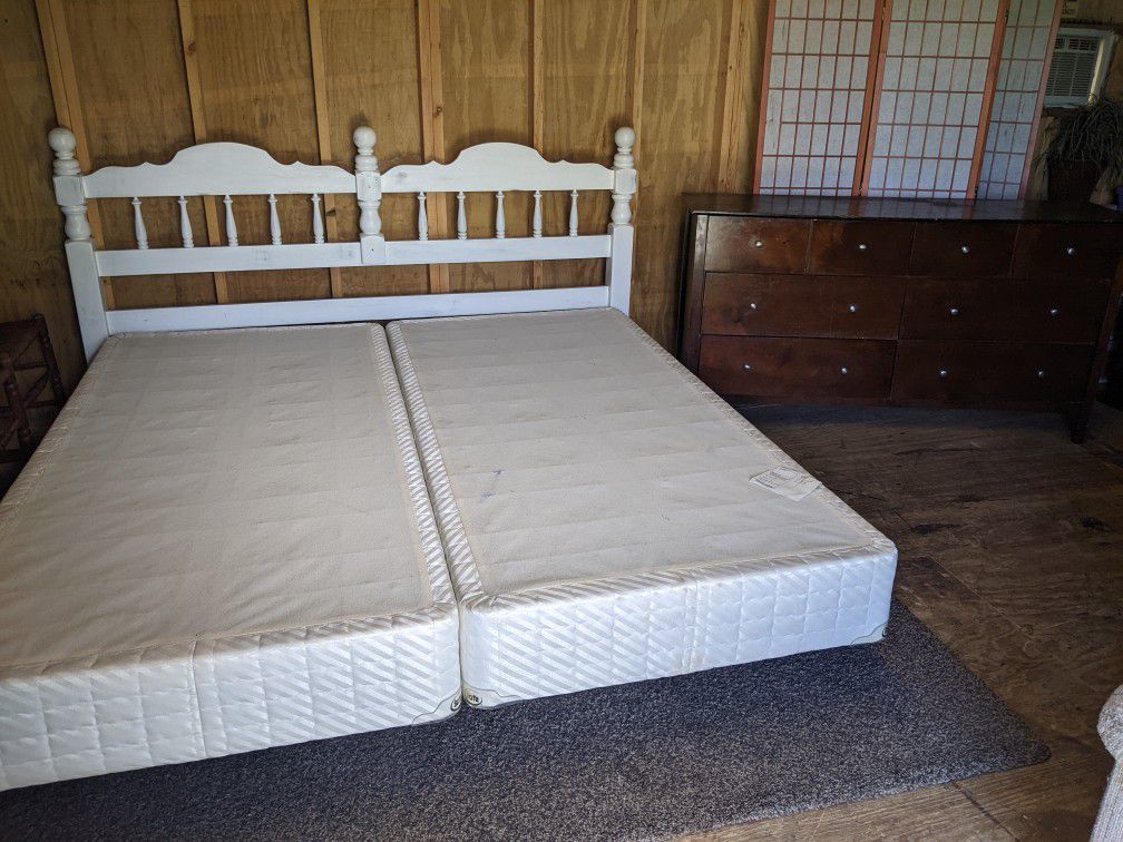 King Size Bed With Serta Box Spring Set and 8 Drawer Dresser 