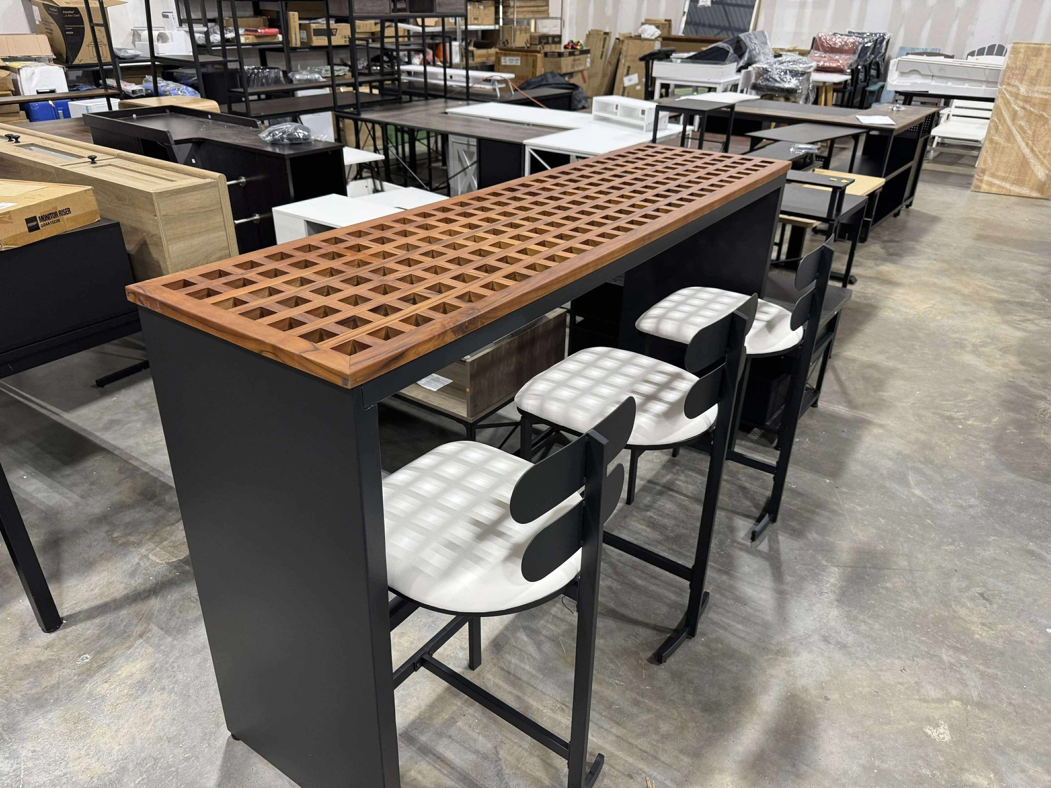 Homary 4-Pieces 70.9'' Teak Rectangle Hollow Bar Dining Table Set For Outdoor & Patio