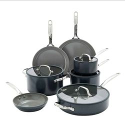 New GreenPan Eras Hard Atonized 11 Piece Ceramic Healthy Cookware Set