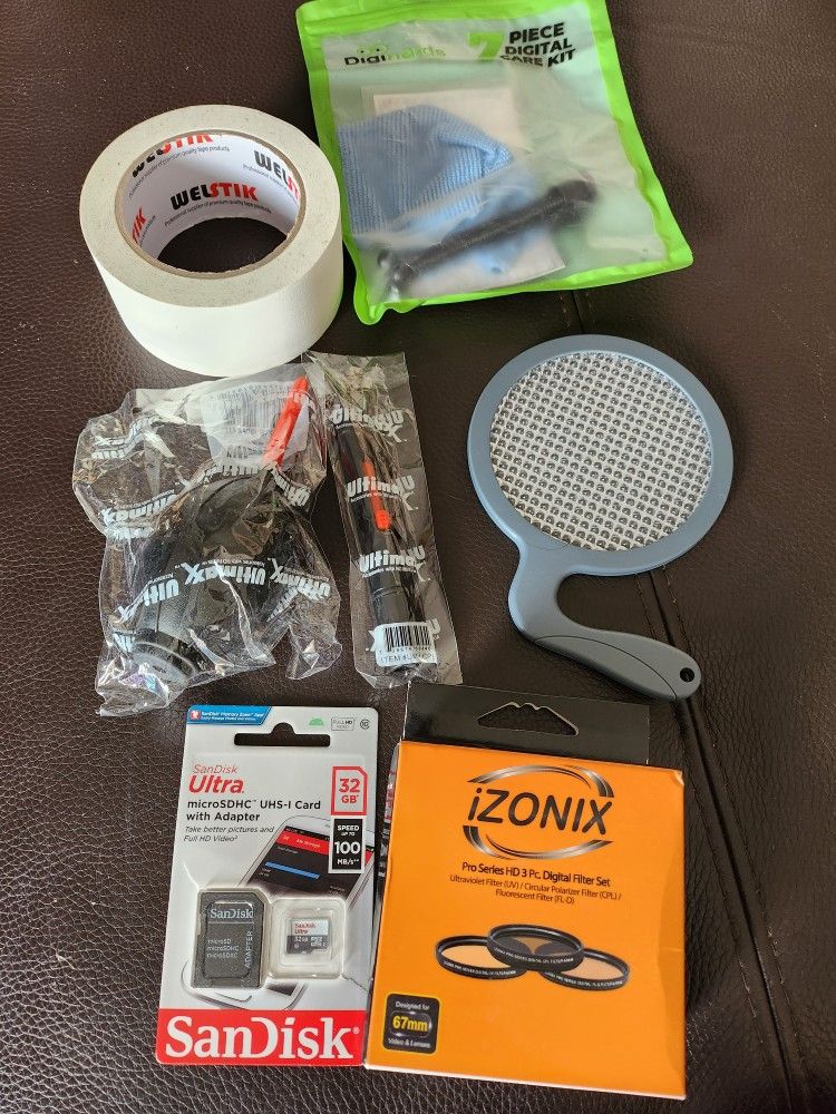 Camera Accessories Bundle Kit - Lens Filters, Gaffer Tape, Micro SD Card, White Balancer, Lens Cleaner 