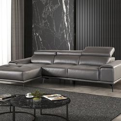 Genuine Leather Sectional Dark Grey Color