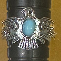 Larimar Gemstone Sterling Silver Eagle 🦅 Ring Size 7 Antique Style 