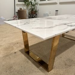 Modern Marble-Look Coffee Table with Gold Metal Base
