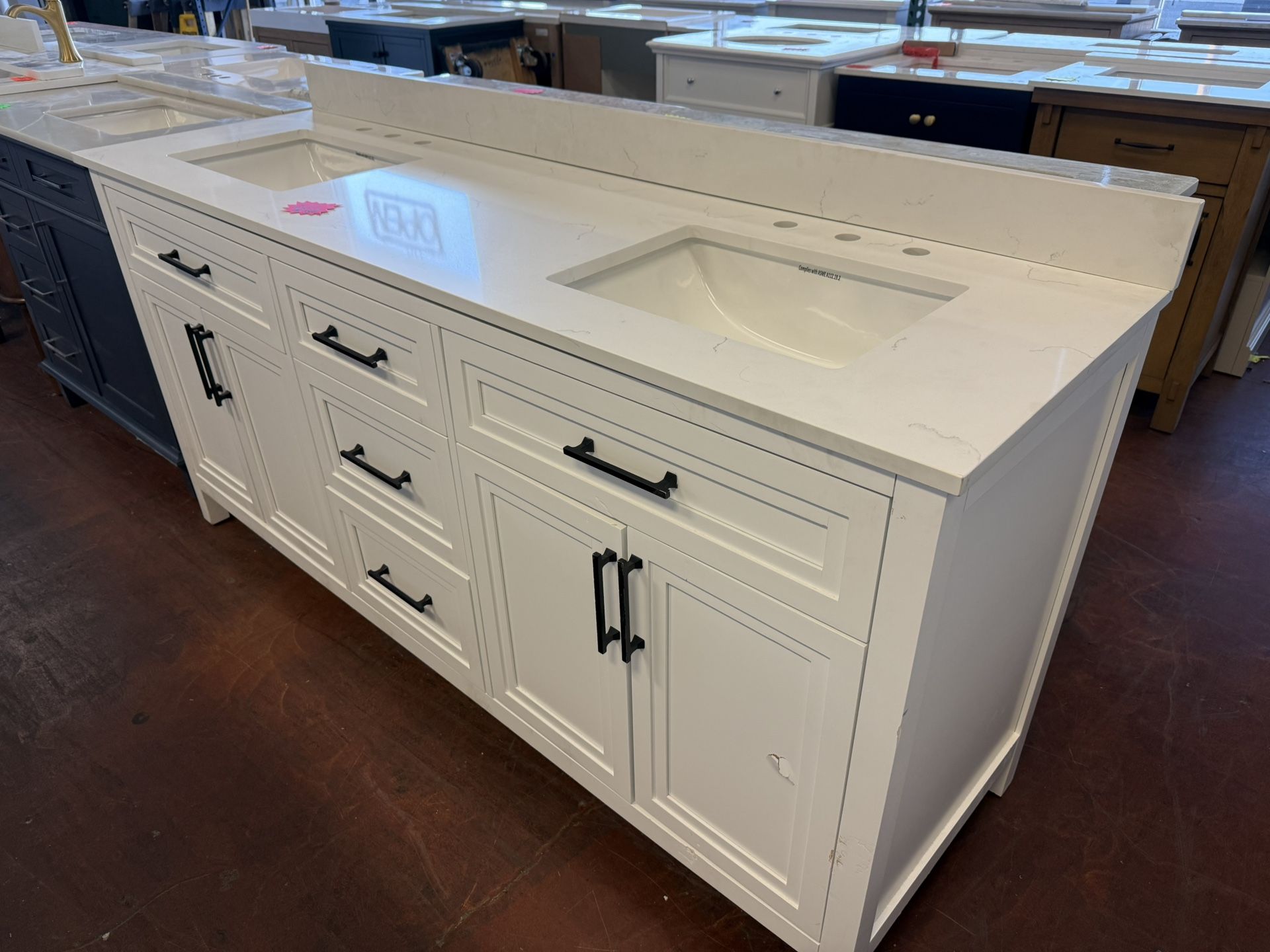 *cosmetic damage* 72 in. Double Sink Bathroom Vanity in White with Quartz Top