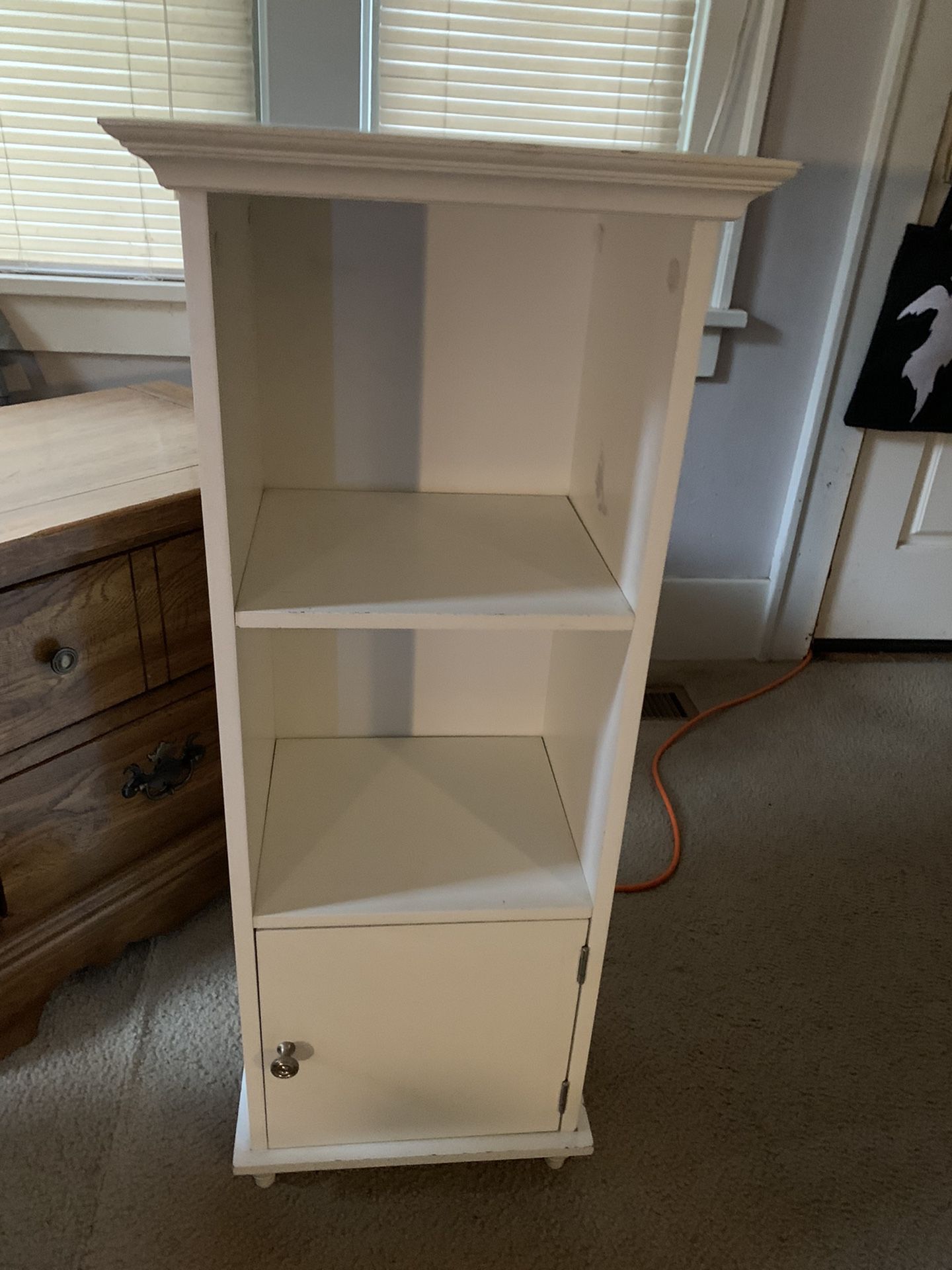 White Shelf Unit With Storage Shelves And Cabinet