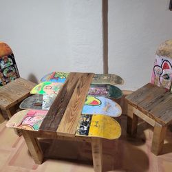 Handmade Wooden table with 2 Chairs