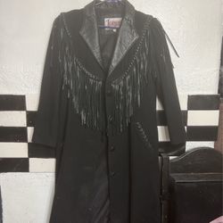 womens leather fringed coat