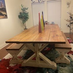 Custom Made Wood Farm Table & Benches 
