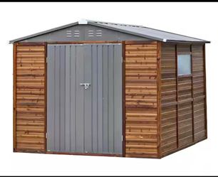 New in Box Assembly Required 8x8 FT Outdoor Tool Shed Wood-Iron Combination Storage Shed w/ Vent