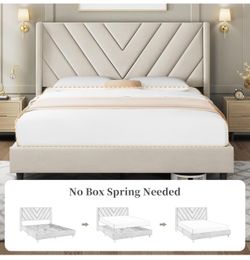 NEW IN BOX PLATFORBED BEIGE COLOR QUEEN FRAME  MATTRESS INCLUDED